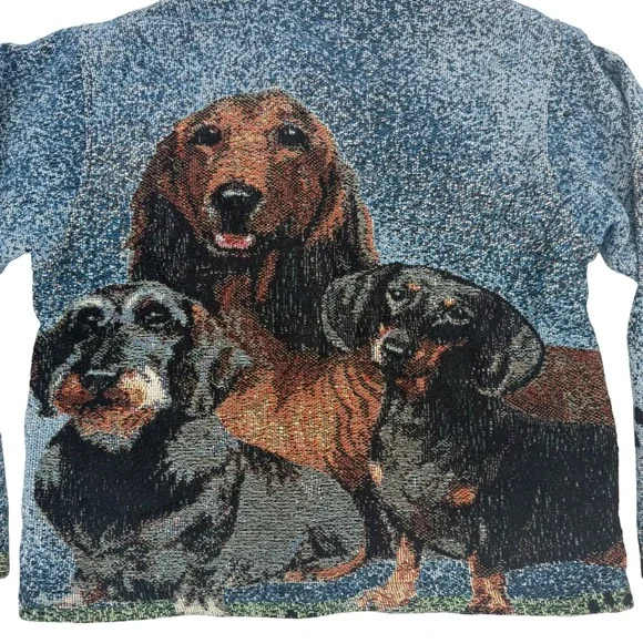 Vintage Cardigan Dachshund Weiner Dog Sweater Sugar Street Weavers Button Medium - Picture 5 of 12